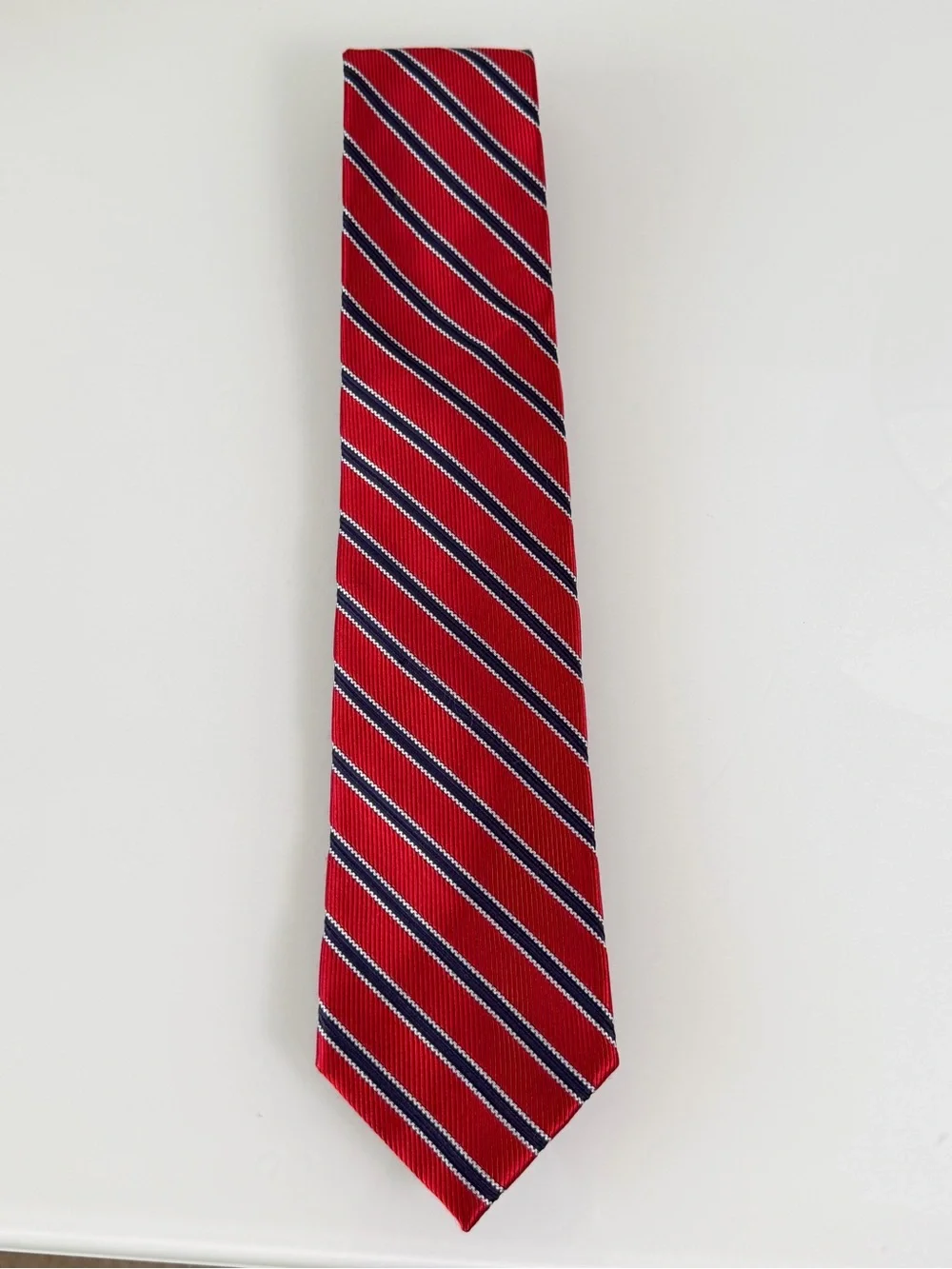 J.S. Blank Silk Men's Tie The Cotswold Collection Red Navy Blue Diagonal Stripe